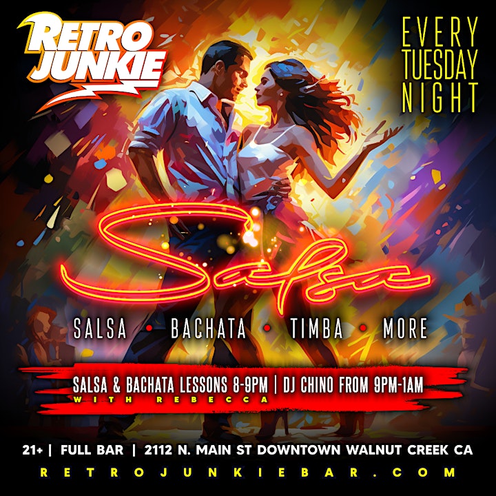 Salsa Tuesdays | Tuesdays at 6 PM | Retro Junkie | Join Salsa Tuesdays at Retro Junkie for $10, featuring salsa lessons, DJ, and open dancing.