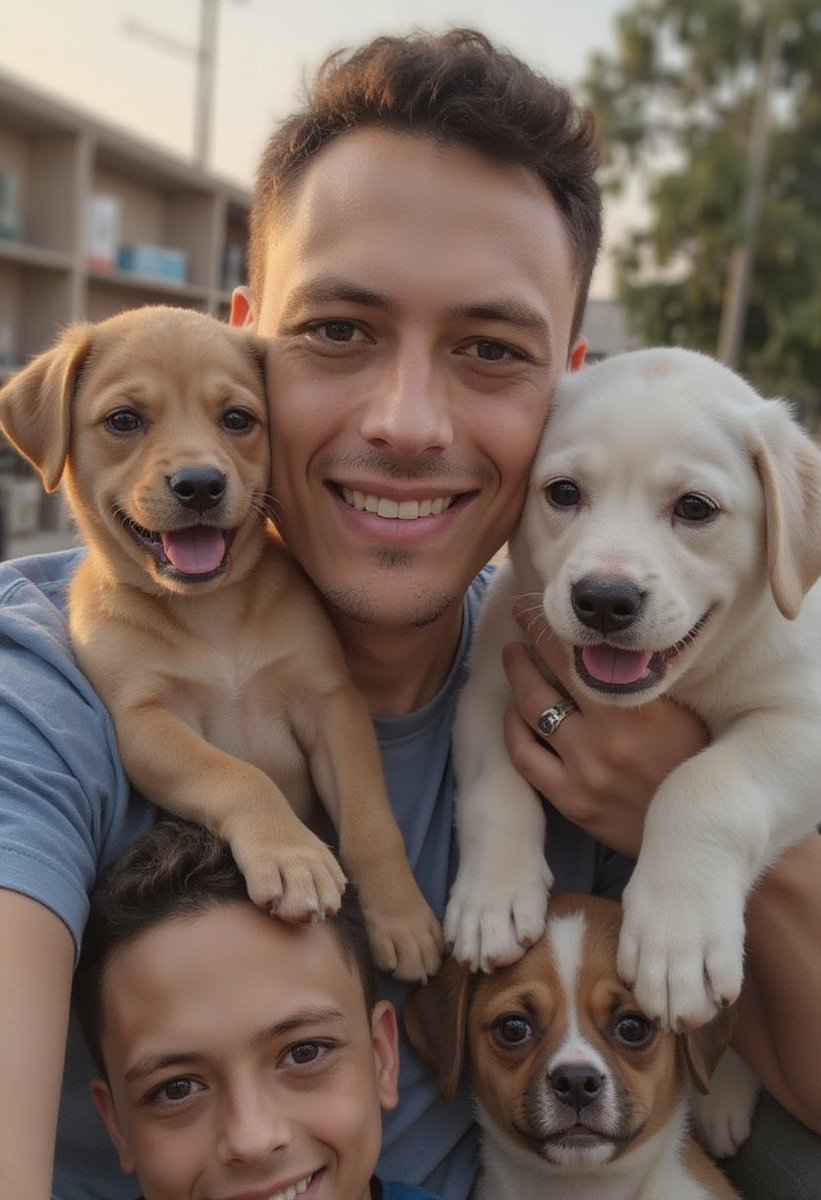 tried <a href="/levelsio/">@levelsio</a> ai photo 
im really happy so far 
but is not without its fun glitches
heres me with a bunch of puppies 🙈