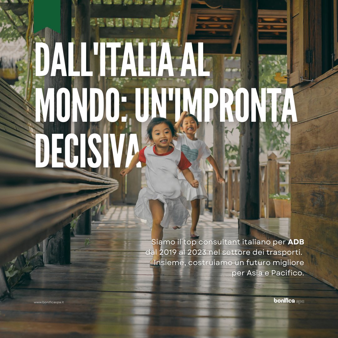 bonificaweb's tweet photo. 🏆 Bonifica S.p.A. e Renardet SA &amp; Partners (JV): top consulenti italiani per ADB 2019-2023 nel settore trasporti!

$15,25M in contratti. Orgogliosi di contribuire allo sviluppo in Asia e Pacifico.

Grazie @ADB_HQ la fiducia!

#Infrastrutture #Sviluppo https://t.co/sOwvHe89gT