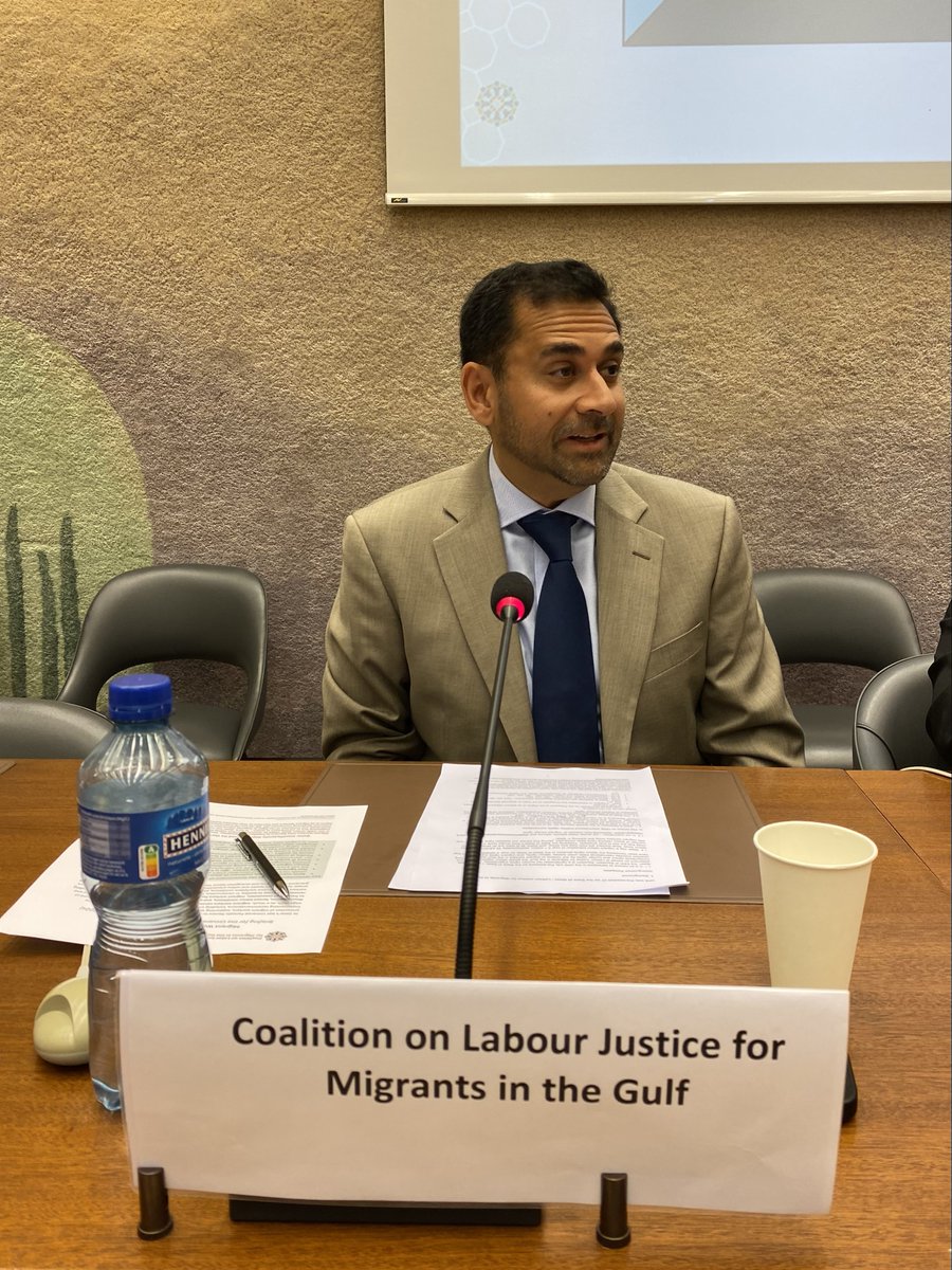 UPRinfo's tweet photo. #PS47 @Equidemorg from the Coalition on Labour Justice for Migrants in the Gulf raised awareness on #MigrantWorkers in #Qatar. They recommended 🇶🇦 to ratify the ILO and UN conventions related to migrant workers, improve monitoring of visas, and mandate transparent salary grades. https://t.co/JApG1CLJAW