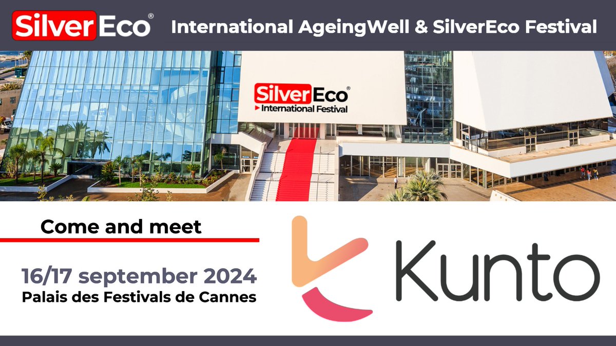 On the occasion of the #SilverEco &amp; #AgeingWell International Festival 2024, come and meet <a href="/AppKunto/">Kunto</a>  that offers #sports and #nutritional programs adapted to the #disabled, sick or able-bodied!

Get your B2B Pass : silvereco.org/festival/fr/co…
See you on September 16 and 17, 2024!