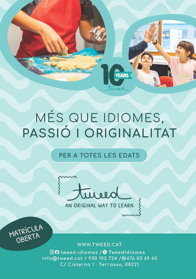 TweedIdiomes's tweet photo. 🔊Obert el període de matriculació per al curs 2024-25! Consulteu-nos i inscriviu-vos per reservar la vostra plaça! ✒️

📱676 036 960 (WhatsApp)
✉️ info@tweed.cat
☎️ 930 102 724
🏫 C/ Cisterna, 1 (08221 Terrassa)

#TWEEDIDIOMES #Terrassa #academiadeingles #somdeconnec https://t.co/d7kj7P6wlM