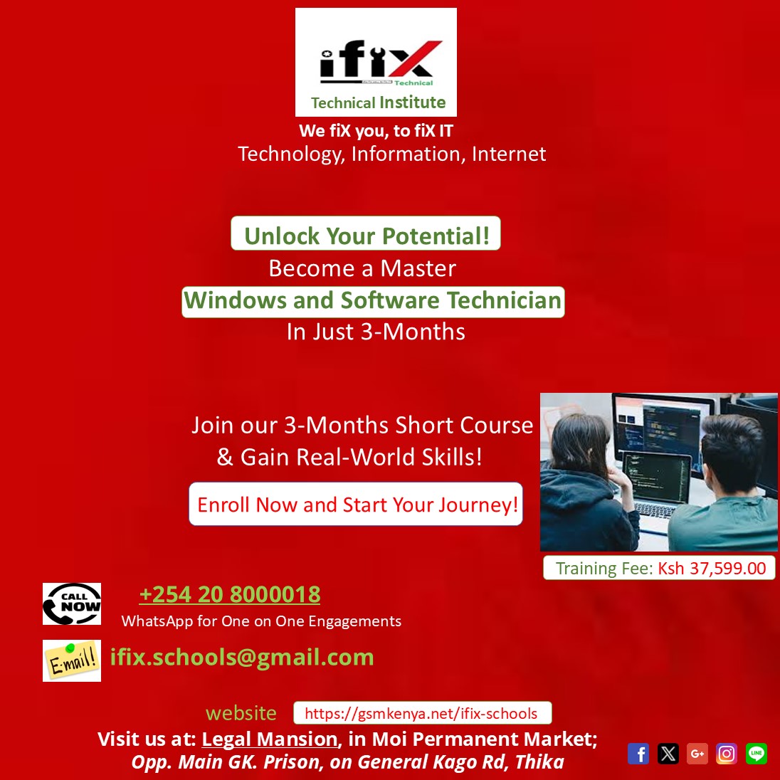 reynoldmaina09's tweet photo. Windows and Software Technician Course!!!!!
I am pleased to invite you to explore the Windows and Software Technician Course at IfiX Technical Institute.
You can now complete your short course in 3 Months at Ksh 37,599.00 only.

#Windowstechnician, #Softwaretechnician,  #ifiX https://t.co/OPSrLdhFIc
