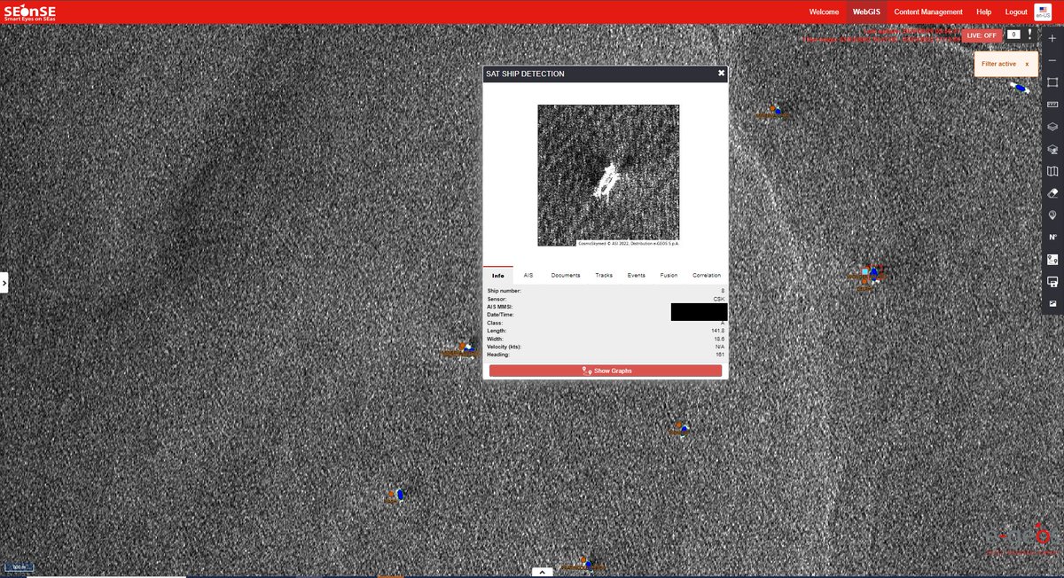 e_geos's tweet photo. ๐ณ๏ธ When maritime traffic increases, #SEonSE reveals its capabilities in traffic monitoring and detection of abnormal events that may endanger a safe #navigation
๐ฐ๏ธ Here is a #Ship Detection in Central Mediterranean from a COSMO-SkyMed image (@ASI_spazio/ @MinisteroDifesa) https://t.co/AlkYxY2HME