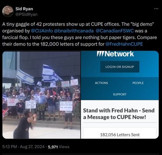 JohnClke's tweet photo. I heartily agree but this reactionary gaggle should have faced a strong union mobilization. Defend #FredHahn. https://t.co/RE3WZKkRnL