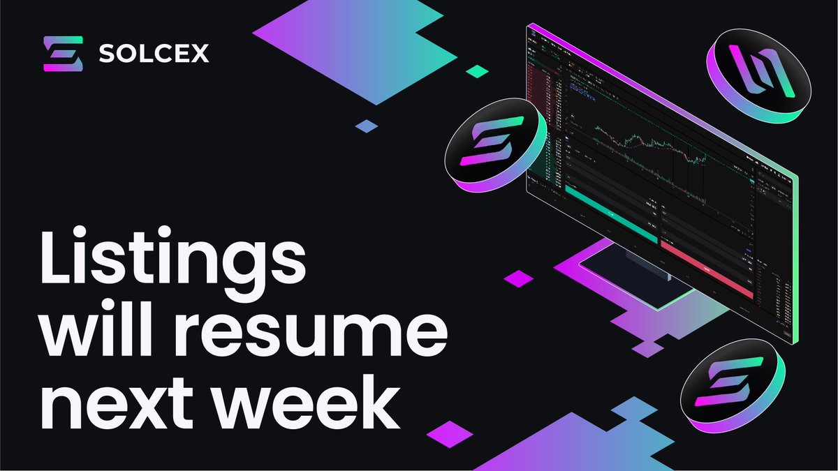 The listing on SolCex Exchange is set to resume next week 🤝

Get ready for what is coming for <a href="/SolCex_Exchange/">SolCex</a> 🌕

$SOLCEX 🚀
