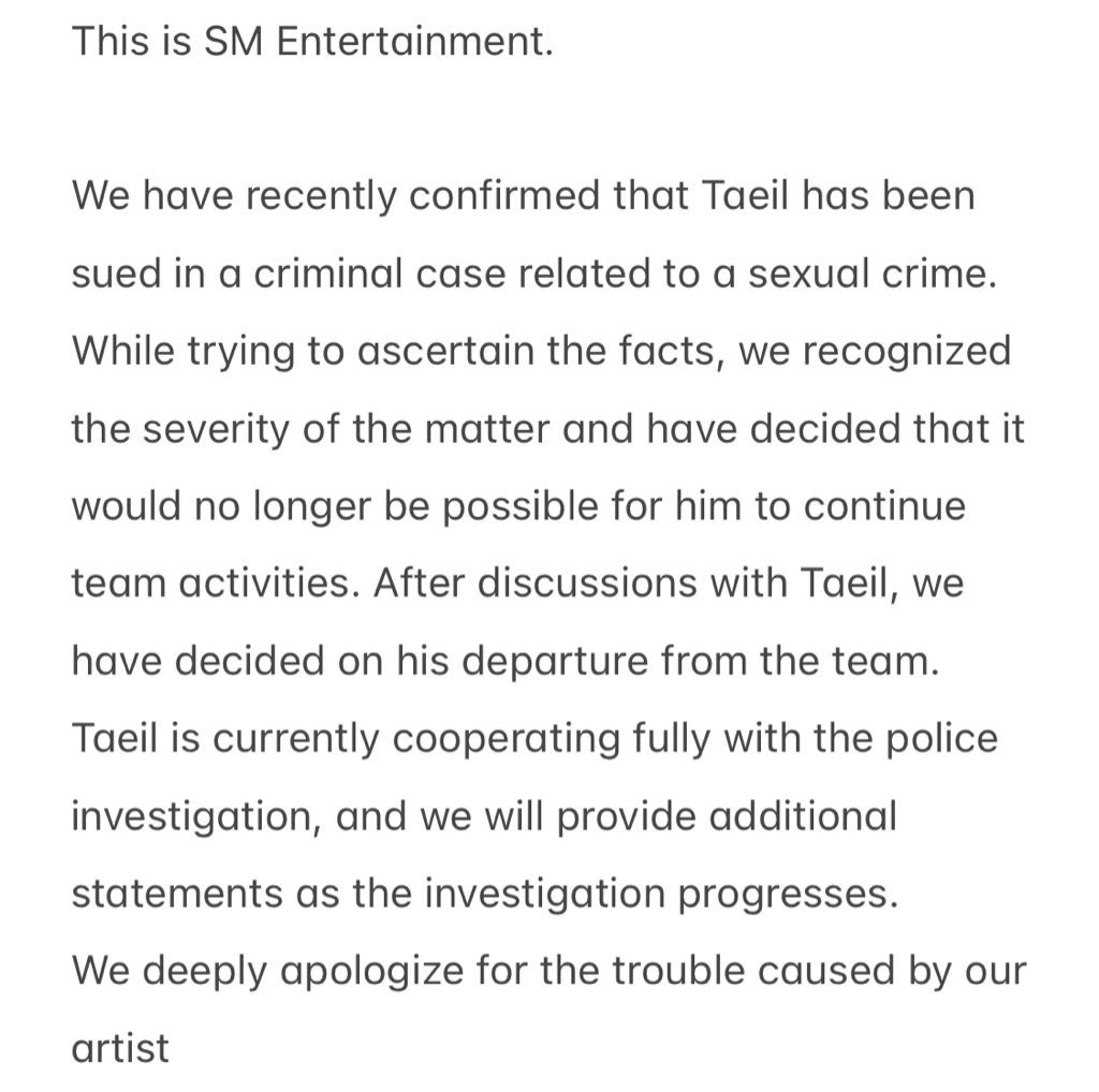 truzmoon's tweet photo. Taeil has departed from NCT. https://t.co/wWIsCO8eBv