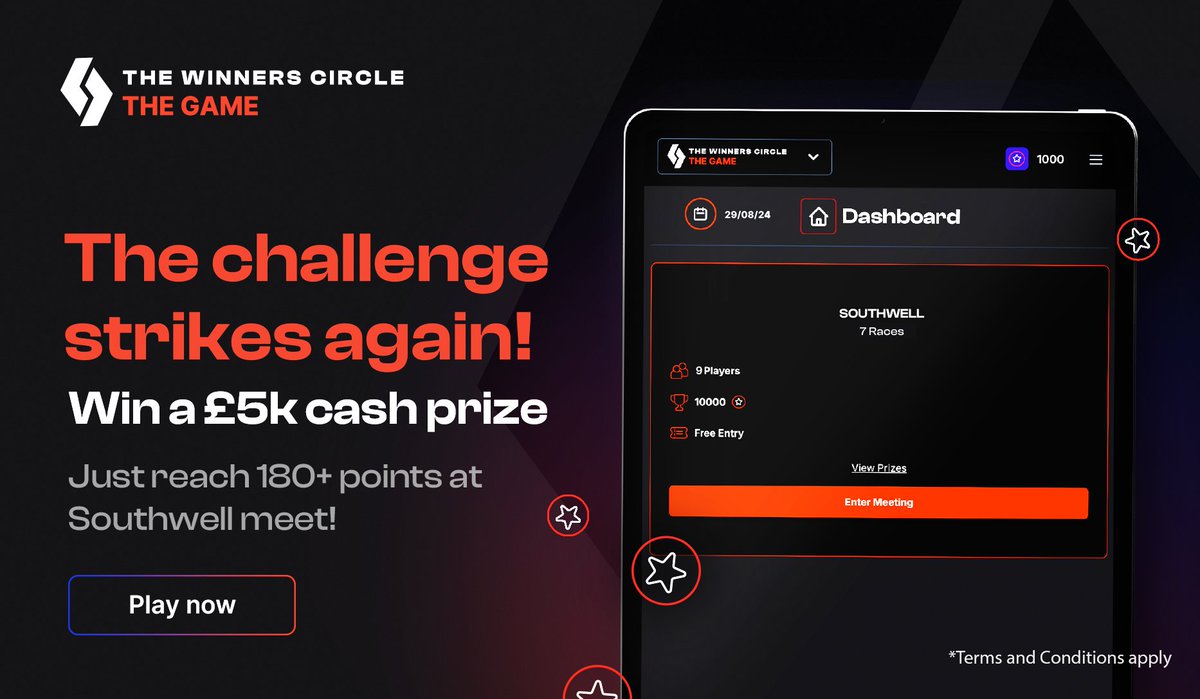 **FREE chance to win up to £5,000**

Racing League heads to Southwell for the finale on Thursday, 29th August and you can follow all the action live on ITV &amp; SKY.

Sign up at game.thewinnerscircle.io for a chance to win up to £5,000.

#HorseRacing #FreeToPlay #FreeCompetition