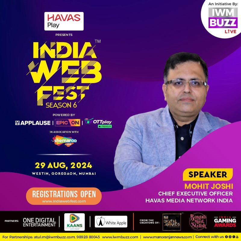 IWMBuzz (@iwmbuzz) on Twitter photo Welcoming <a href="/mohitjo/">Mohit Joshi (MoJo)</a> Mohit Joshi As Esteemed Speaker At India Web Fest Season 6
<a href="/HavasMediaIN/">Havas Media Network India</a>
Register and attend India’s Biggest OTT & Web Entertainment Conclave
29 August, Westin Goregaon Mumbai
Insightful sessions, conversations and discussions by industry’s top leaders Welcoming <a href="/mohitjo/">Mohit Joshi (MoJo)</a> Mohit Joshi As Esteemed Speaker At India Web Fest Season 6
<a href="/HavasMediaIN/">Havas Media Network India</a>
Register and attend India’s Biggest OTT & Web Entertainment Conclave
29 August, Westin Goregaon Mumbai
Insightful sessions, conversations and discussions by industry’s top leaders