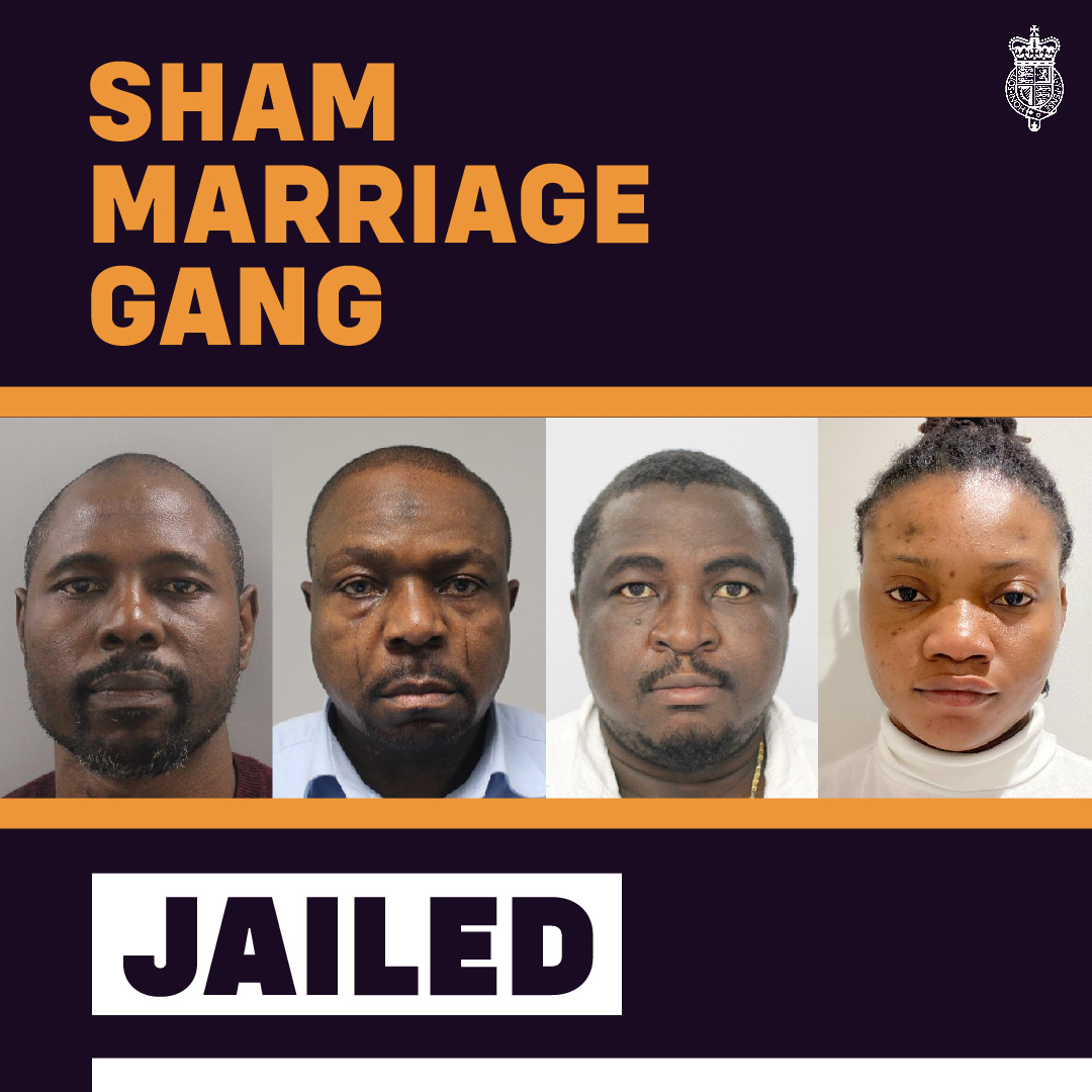 Four members of a gang that sold over 2,000 fake marriage documents to support fraudulent immigration claims have been jailed for a total of 13 years.

Those who abuse our borders will be brought to justice.