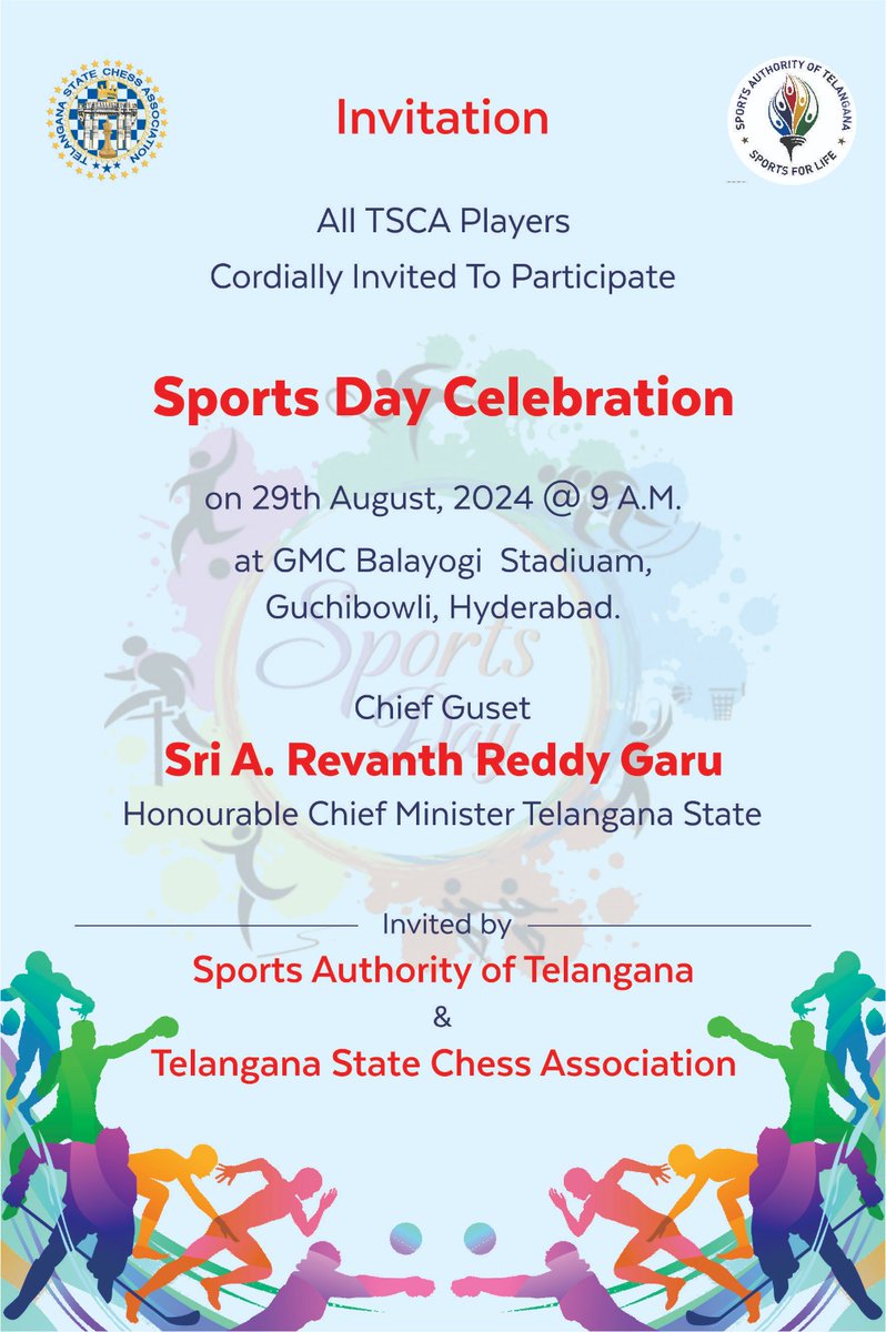 Rishpal27's tweet photo. it's a great honour for the sports fraternity to see CM garu as the chief guest for the Sports day event tomorrow @revanth_anumula @SportsSats @TelanganaCMO #sportsday #gmcbalayogistadium https://t.co/rxrCg4HKKd