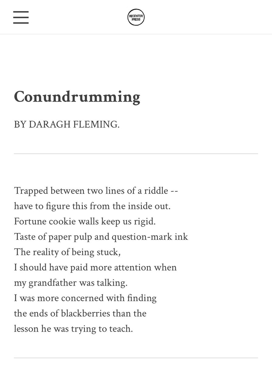 DaraghFleming's tweet photo. New poem in @recenterpress ❤️ https://t.co/oc5DVJUZ5j