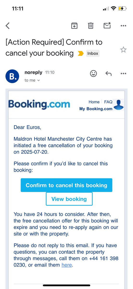 eurosrees's tweet photo. @Sacha_Lord @AndyBurnhamGM @MaldronHotels The cancellation ‘offer’ has arrived, does anyone know what my options are here?  Free cancellation offer when I haven’t paid anything yet! @OliviaCelina99 @johnalexwilly https://t.co/10DvZW4foh