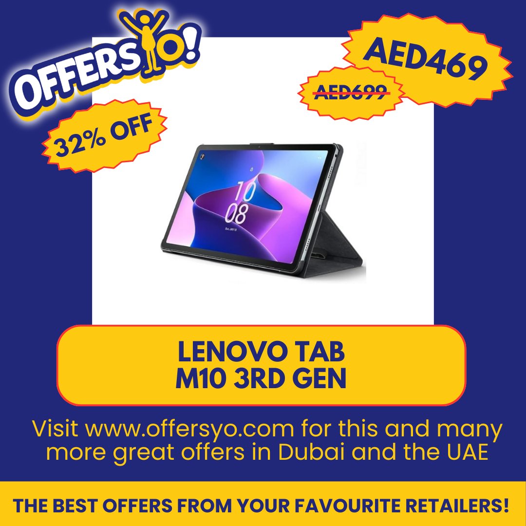 offersyo1's tweet photo. Today's top offer! Incredible discount on the Lenovo Tab M10 3rd Gen! Head over to https://t.co/lLIrAXrgt7 to find more great offers from your favorite stores! #uae #dubai #offersyo #OffersUAE #sale #lenovosale #lenovotab #backtoschool #schoolessentsials #officeessentials https://t.co/ejG7AAoXtb
