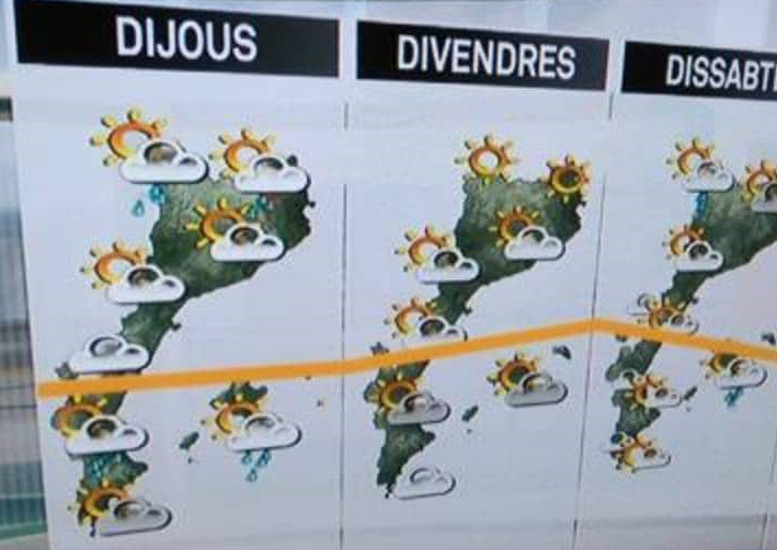 Ahir a la informació meteorològica del TN vespre de TV3 (<a href="/som3cat/">3Cat</a>): 'arriba al tope'.

Catanyol no dissimulat.