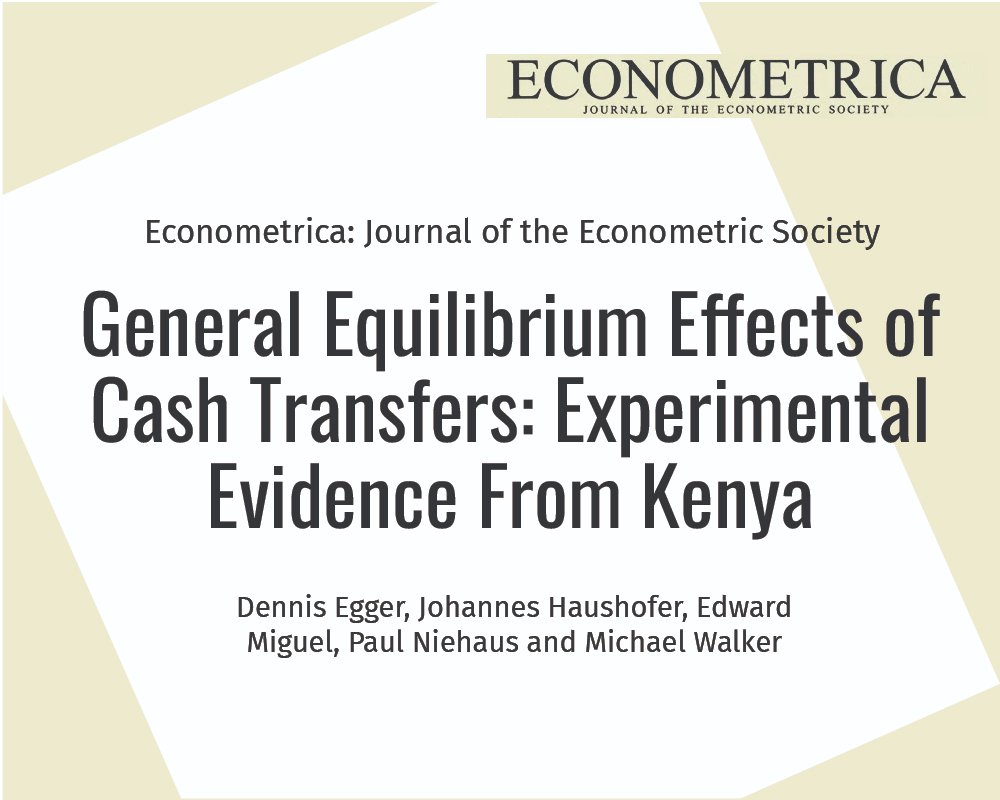 CSAE (@oxford_csae) on Twitter photo đź“–Paper behind the podcast: 'General Equilibrium Effects of Cash Transfers: Experimental Evidence From Kenya'.
🖋️<a href="/EggerDennis/">Dennis Egger</a>, <a href="/jhaushofer/">Johannes Haushofer</a>, @tedmiguel, <a href="/PaulFNiehaus/">Paul Niehaus</a>, Michael Walker
Econometrica, Nov 2022, & Frisch Medal Award 2024 winner👇
onlinelibrary.wiley.com/doi/10.3982/EC… 📖Paper behind the podcast: 'General Equilibrium Effects of Cash Transfers: Experimental Evidence From Kenya'.
🖋️<a href="/EggerDennis/">Dennis Egger</a>, <a href="/jhaushofer/">Johannes Haushofer</a>, @tedmiguel, <a href="/PaulFNiehaus/">Paul Niehaus</a>, Michael Walker
Econometrica, Nov 2022, & Frisch Medal Award 2024 winner👇
onlinelibrary.wiley.com/doi/10.3982/EC…