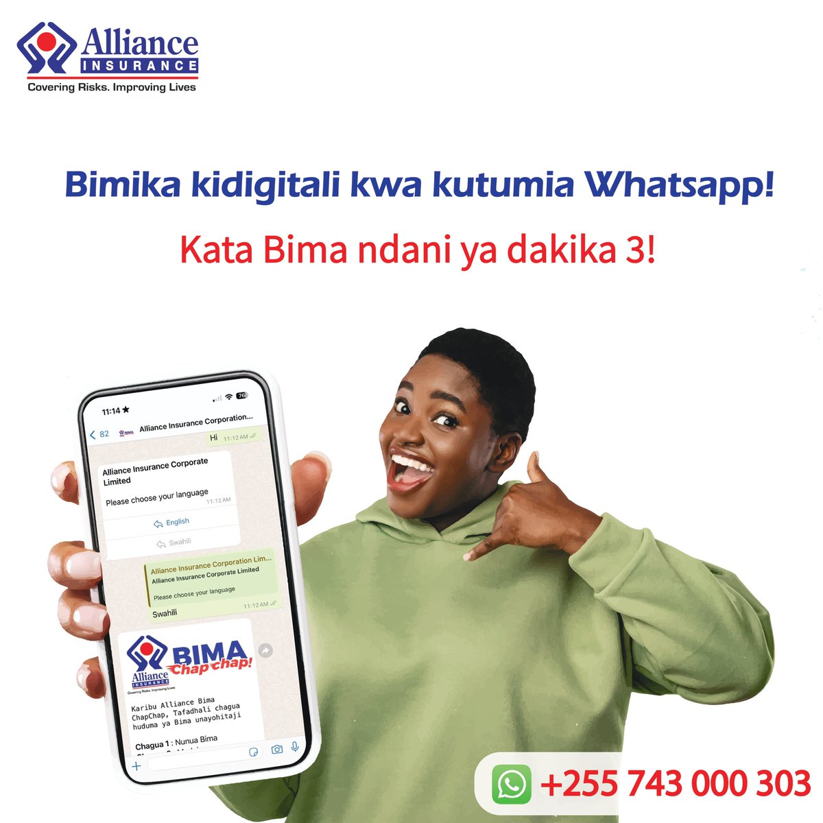 alliancecorpltd's tweet image. #alliance #whatsappchatbot #allianceinsurance #bimachapchap #bimachapchap #insuranceonline #insurancewhatsapp #katabima #daressalaam #tanzania #bestinsurance #coveringrisksimprovinglives