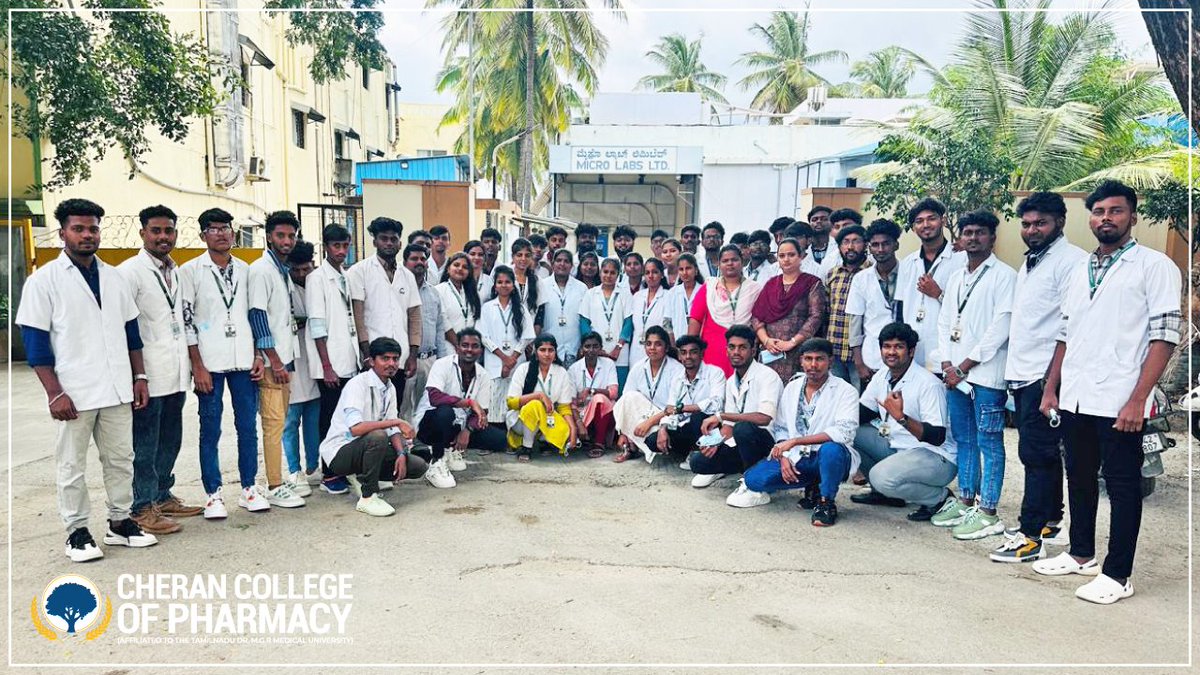 Cherancollege's tweet image. On August 27, 2024, Cheran College of Pharmacy's final-year B.Pharm students visited Micro Labs Limited, Bangalore as part of their industrial tour. The visit began with an introduction to the company, renowned for its pharmaceutical products.

#BPharm #IndustrialTour #MicroLabs