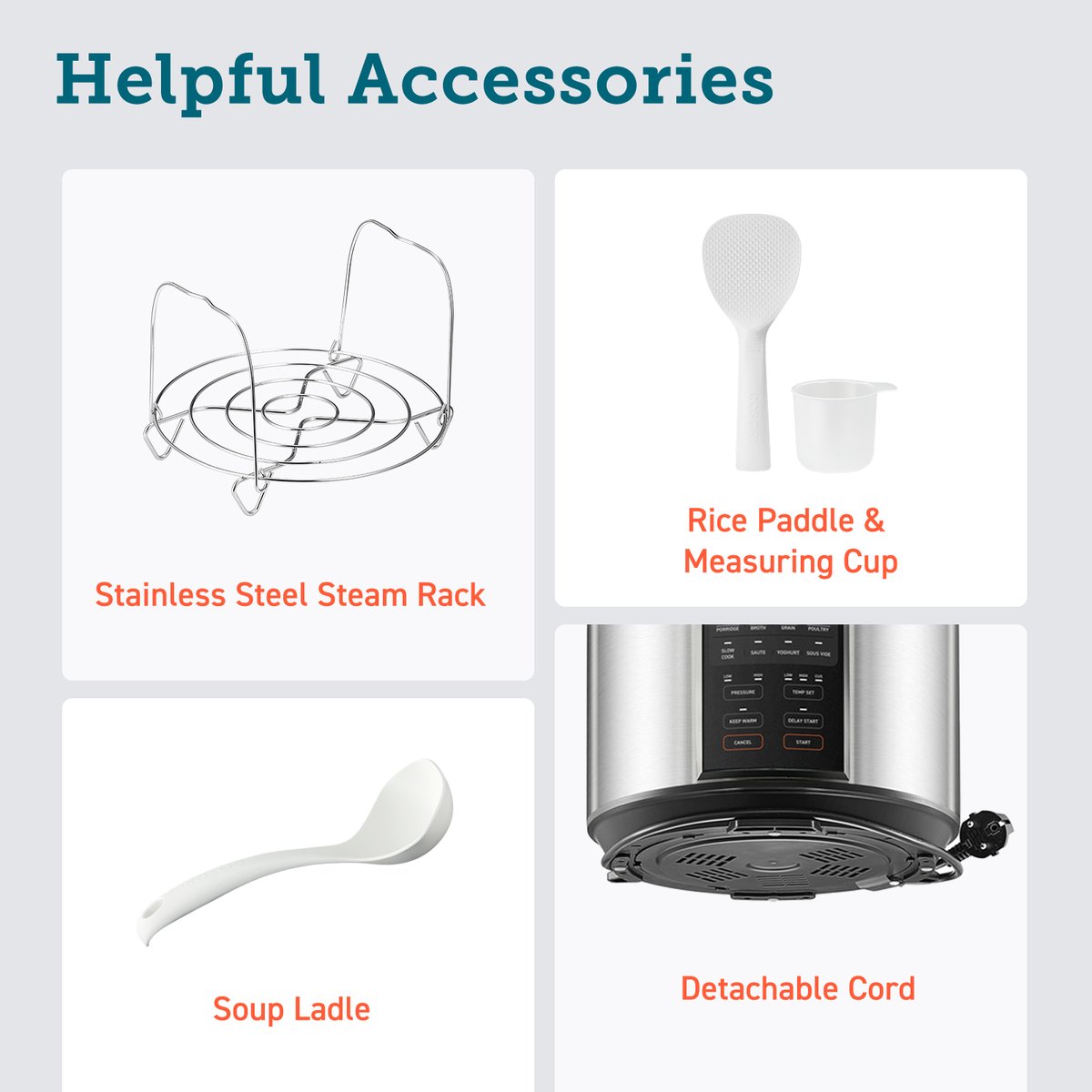cosoriph's tweet photo. Elevate your cooking with the Cosori 5.7L Pressure Cooker &amp; must-have accessories! Enjoy effortless meals with our steam rack, rice paddle, soup ladle, and more. Plus, a detachable cord for easy storage. Ready for hassle-free cooking?

#CosoriKitchen #EffortlessCooking https://t.co/9zoeczlDH3