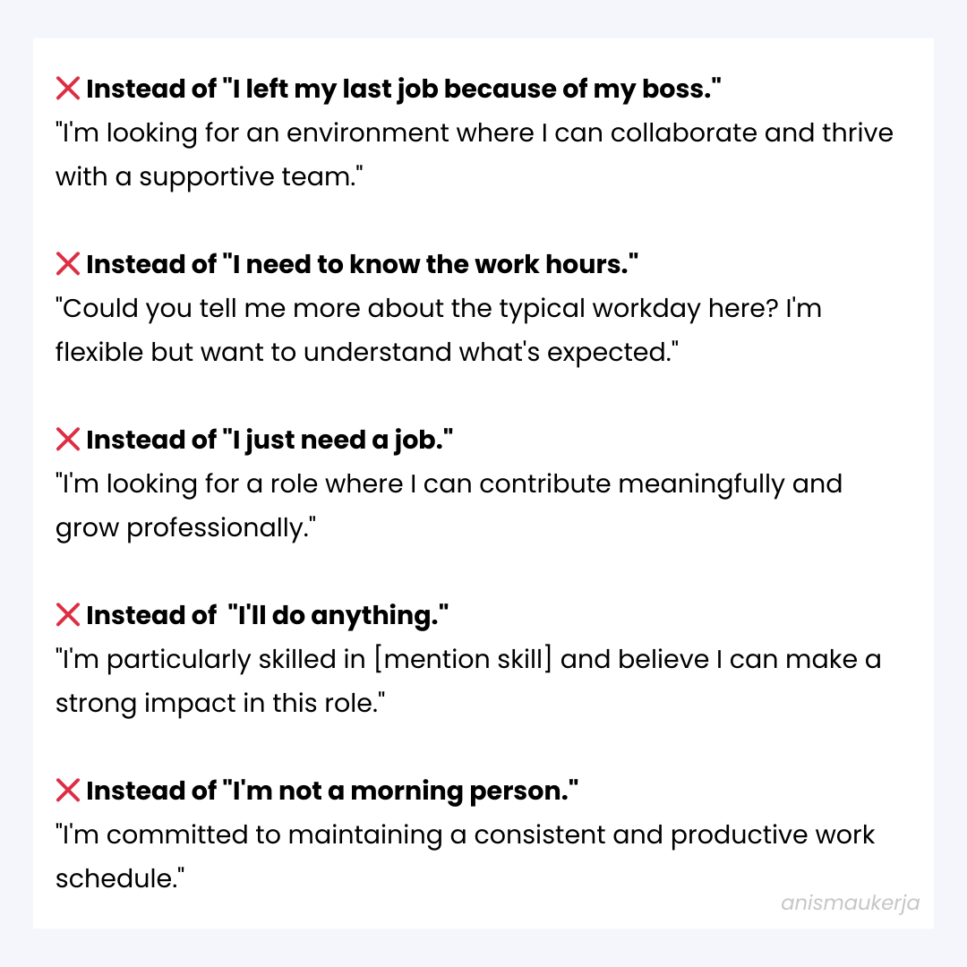 anssxh's tweet photo. Things You Should Not Say in a Job Interview😉