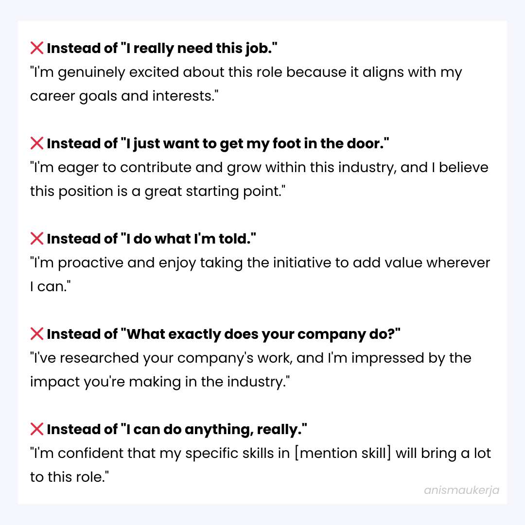 anssxh's tweet photo. Things You Should Not Say in a Job Interview😉