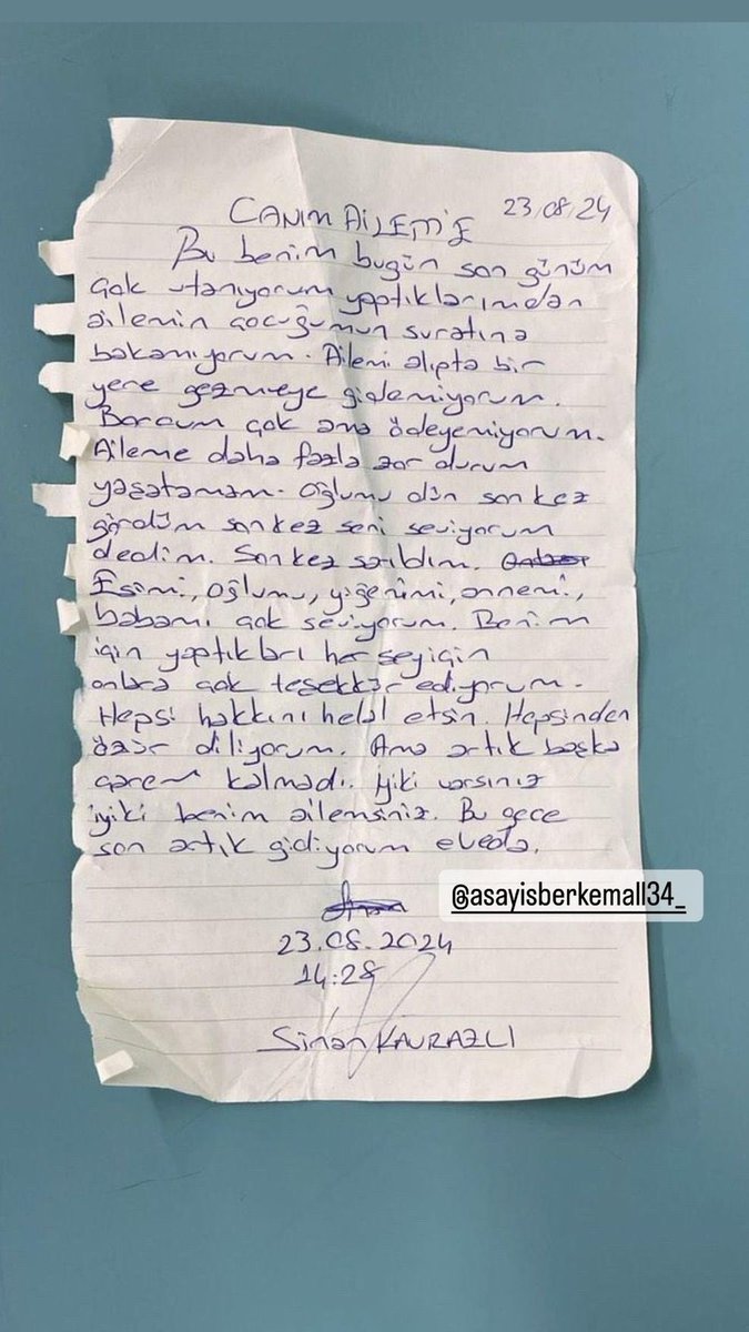 Bir vatandaşın intihar mektubu:

“Ailemi alıp da bir yere gidemiyorum. Borcum çok ama ödeyemiyorum.”