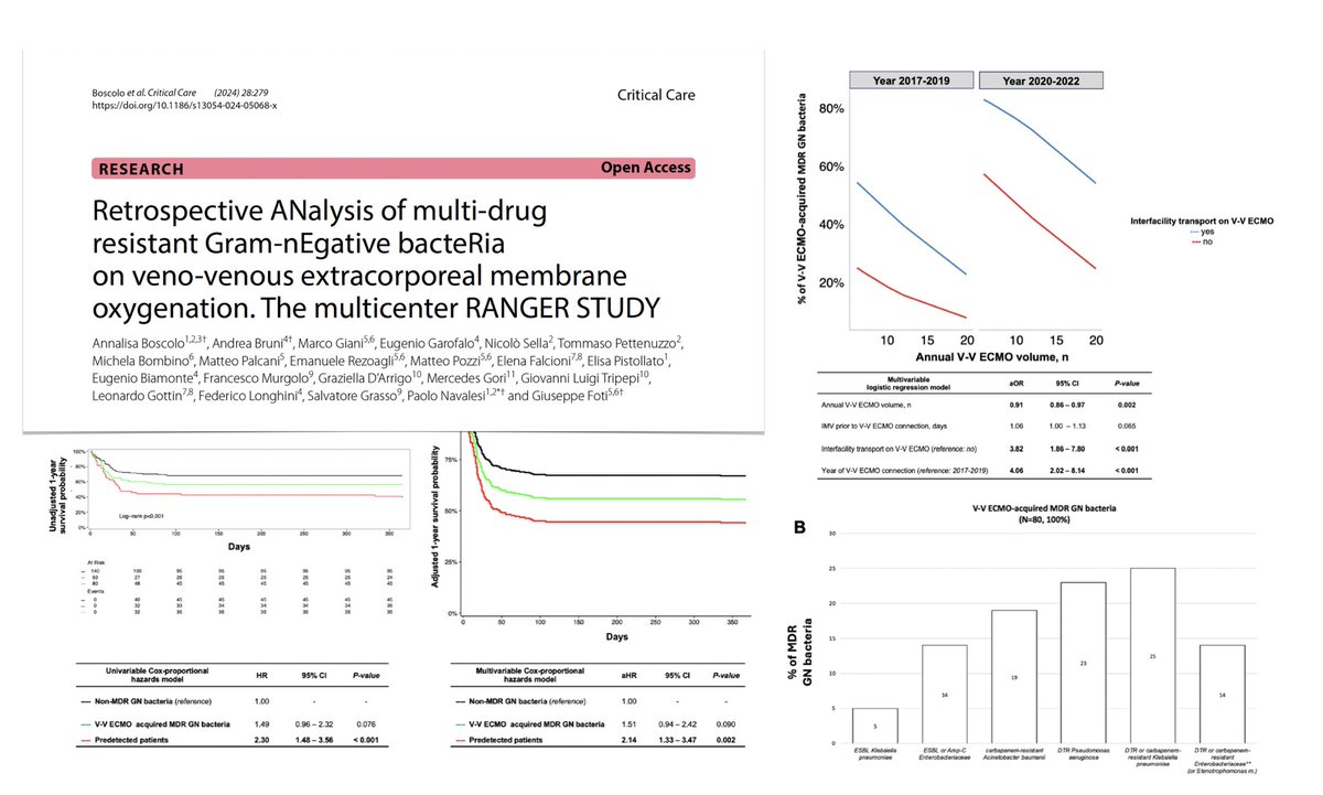MDR Gram - bacteria on VV #ECMO, RANGER STUDY
🧫 overall isolation 50%: 21% detected pre, 29% post initiation
🪦17 mortality 42%, higher if isolation before ECMO
🏥 larger annual hospital volume? lower probability of acquiring on ECMO
#FOAMcc <a href="/Crit_Care/">Critical Care</a> 
🔓rdcu.be/dScaF