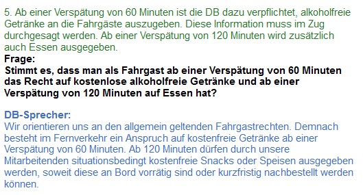 Hier noch einmal die offizielle Fahrgastrechte-Auslegung der <a href="/DB_Bahn/">Deutsche Bahn Personenverkehr</a> bezogen auf Verpflegung bei Verspätung im Fernverkehr. In der offiziellen Verordnung ist übrigens die Rede von "Mahlzeiten" ab 60 Minuten, nicht 120. Quelle: "Stellungnahme DB Insider" #fahrgastrechte