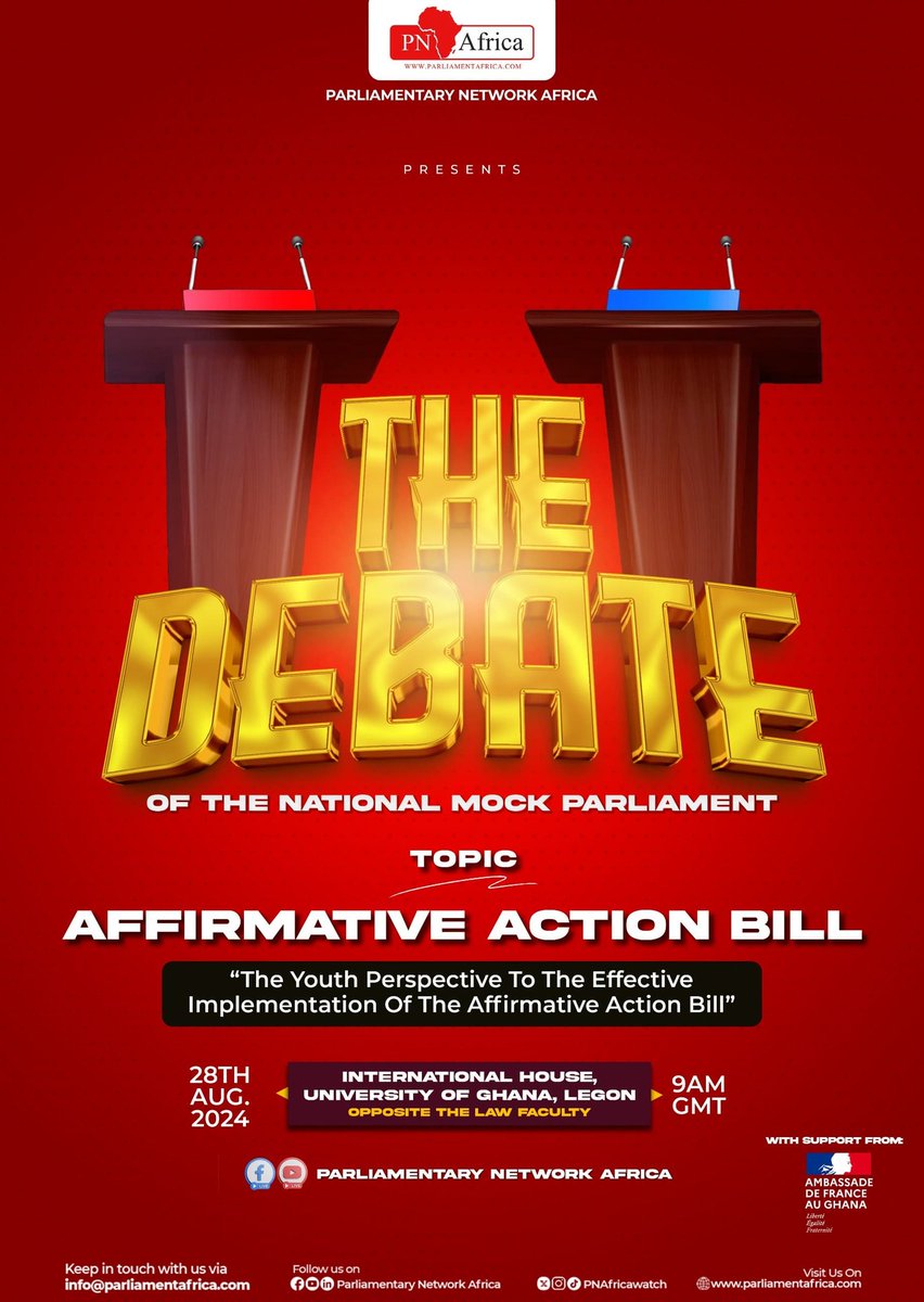 Piesie_Kofi_'s tweet photo. Join us today for the National Mock Parliament Debate 2024.🇬🇭💥

I'm excited to engage with the next generation of leaders as we shape the future of Affirmative Action in Ghana.

This is an initiative @PNAfricawatch, thanks to the generous funding from the French Embassy, Ghana🇫🇷 https://t.co/K2TjuUrTWE