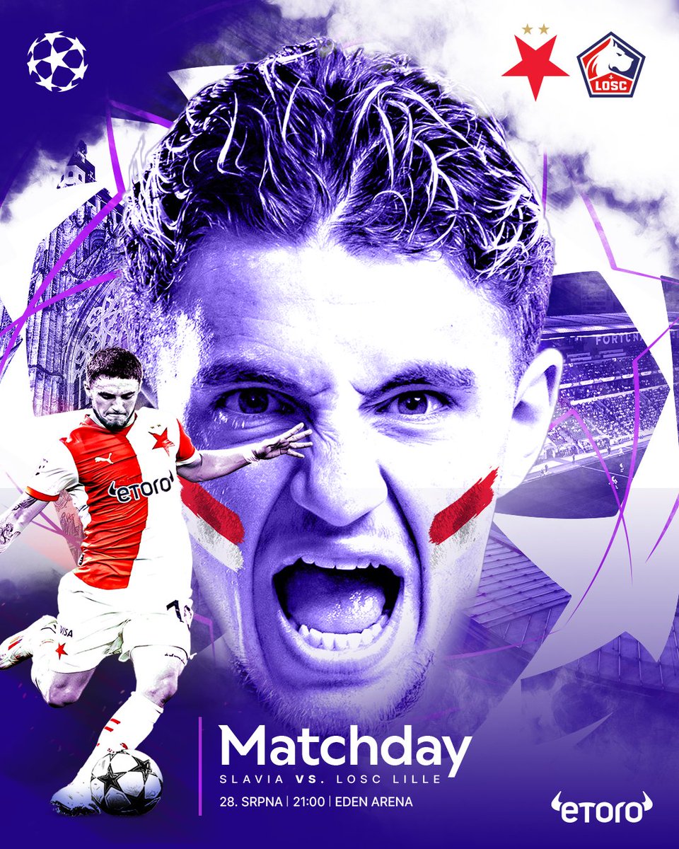 slaviaofficial's tweet photo. DNES HRAJE SLAVIE, JAK TO KRÁSNĚ ZNÍ 🌟 #slalil
🏆 Odveta play off #UCL
🆚 Lille OSC
🏟️ Eden Arena
🕘 21:00
📺 Nova Sport 3
🎟️ VYPRODÁNO
ℹ️ https://t.co/yoVVZ33Awq https://t.co/UnWieSrgmC