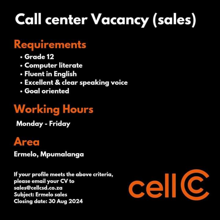 CarolBoitumelo1's tweet photo. Cell C is hiring in Ermelo!

📌Administrator
📌Call Centre (Sales)

Email your CV to sales@cellcsd.co.za
Closing Date 30 August 2024 https://t.co/ZoRhFrACqL