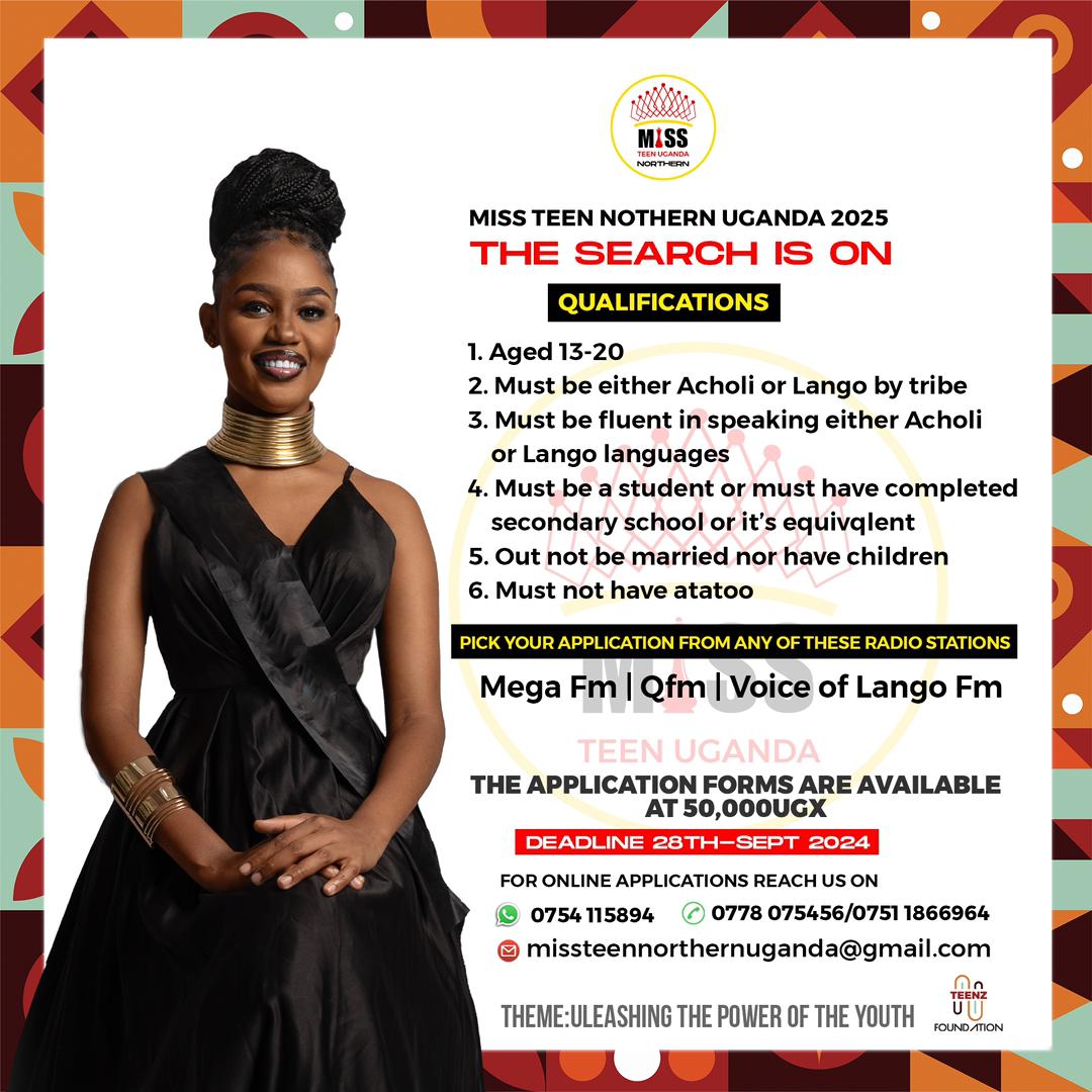 Brian__Skid's tweet photo. Attention! Attention

 Miss Teen Northern Uganda SEARCH IS ON.

For girls between 13-20years

Grab your forms from any of the radio stations above as you prepare to walk the journey of empowerment with us

UNLEASHING THE POWER OF THE YOUTH!
@Visitlangoland https://t.co/f66G7ifxu8