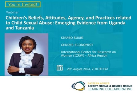 ICRWAfrica's tweet photo. Join us today for an insightful webinar presentation on children’s beliefs, attitudes, agency, and practices related to child sexual abuse hosted by the East Africa Learning Collaborative. #csa #svac #GBV #research
Register here - https://t.co/iXFn5snwcE https://t.co/rUK4GyxirI