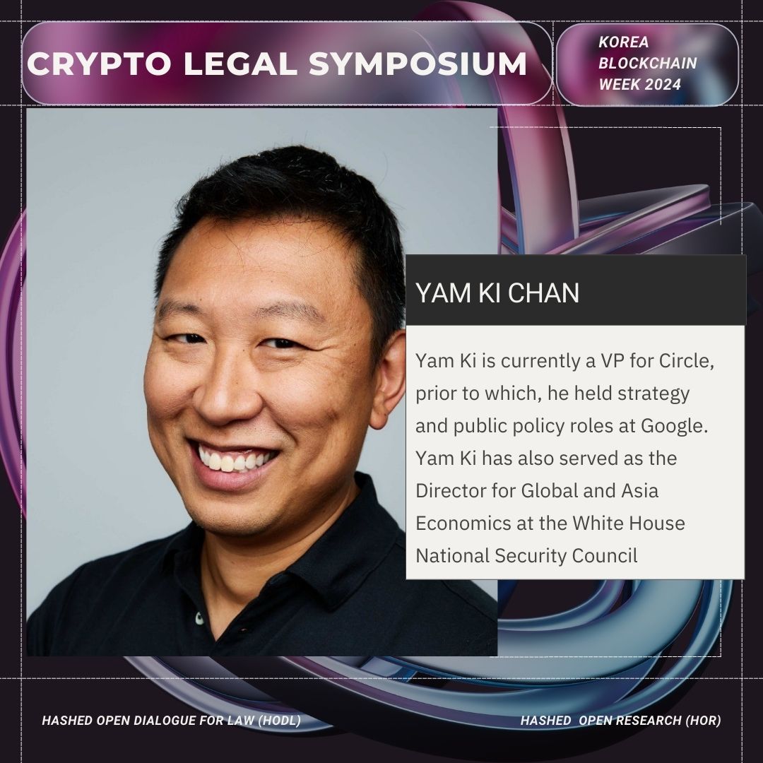 Introducing another one of our esteemed speakers for the Crypto Legal  Symposium at @kbwofficial : Yam Ki Chan! 🌍✨ Yam Ki is the Vice President  at Circle, where he spearheads market expansion