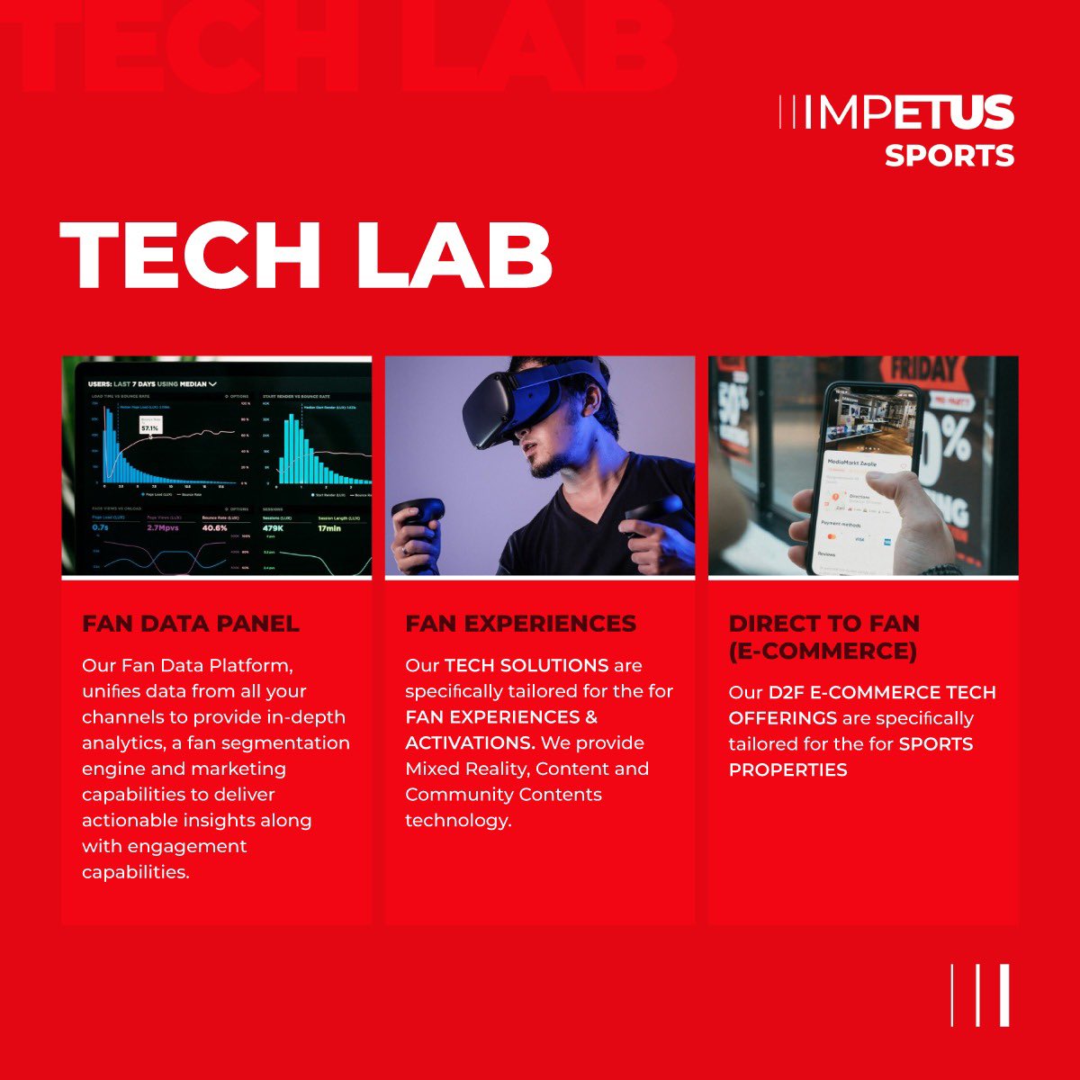 ImpetusSports's tweet photo. At Impetus Sports we connect #RightsHolders to Fan Engagement #SportTech platforms. 

To know more about our tech lab 
DM us or 
email us at techlab@impetussportsgroup.com
Visit Us: https://t.co/SXZkuAhDUF

#Webelieveinsports #SportsTech #RightsHolders #FanEngagement https://t.co/5zIYeTCsSB