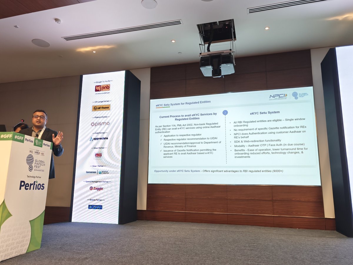 augvcor's tweet photo. 2️⃣ @GffFintechfest #GFF24: Rushabh Shah give us an in-depth introduction of the soon to debut #eKYCSetu, which will streamline #AuthN for @RBI regulated entities. https://t.co/4TxOD6QP5z