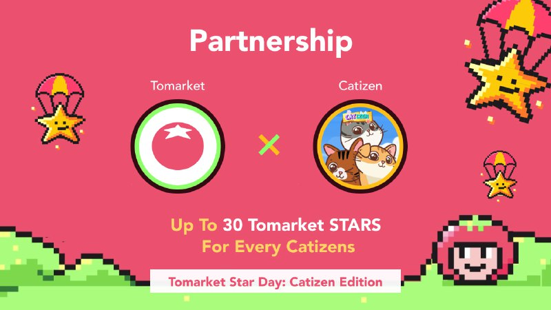 CatizenAI's tweet photo. 🍅 Tomarket ✕ Catizen 😼

Pleased to announce great collaboration with @TomarketFarmer 

Tomarket star day - Catizen Edition is here. Up to 30 Tomarket STARS for all Catizens!

What you'll receive is what I call ⭐Tomarket Stars - it will be the ONLY key to Tomarket airdrop. It's limited. And tradable.

📣 About Tomarket: 
Tomarket is a one-stop hub on TON, empowering users to seamlessly transition into the new digital era. Backed by Bitget wallet and Foresight Ventures, Tomarket offers a comprehensive suite of game, earn and trade features to its thriving community of 9 million users and 2 million daily active participants.

Go claim yours Tomarket Stars ⭐as soon as you see this, It's time to get juicy.

https://t.co/o37ccdu21D