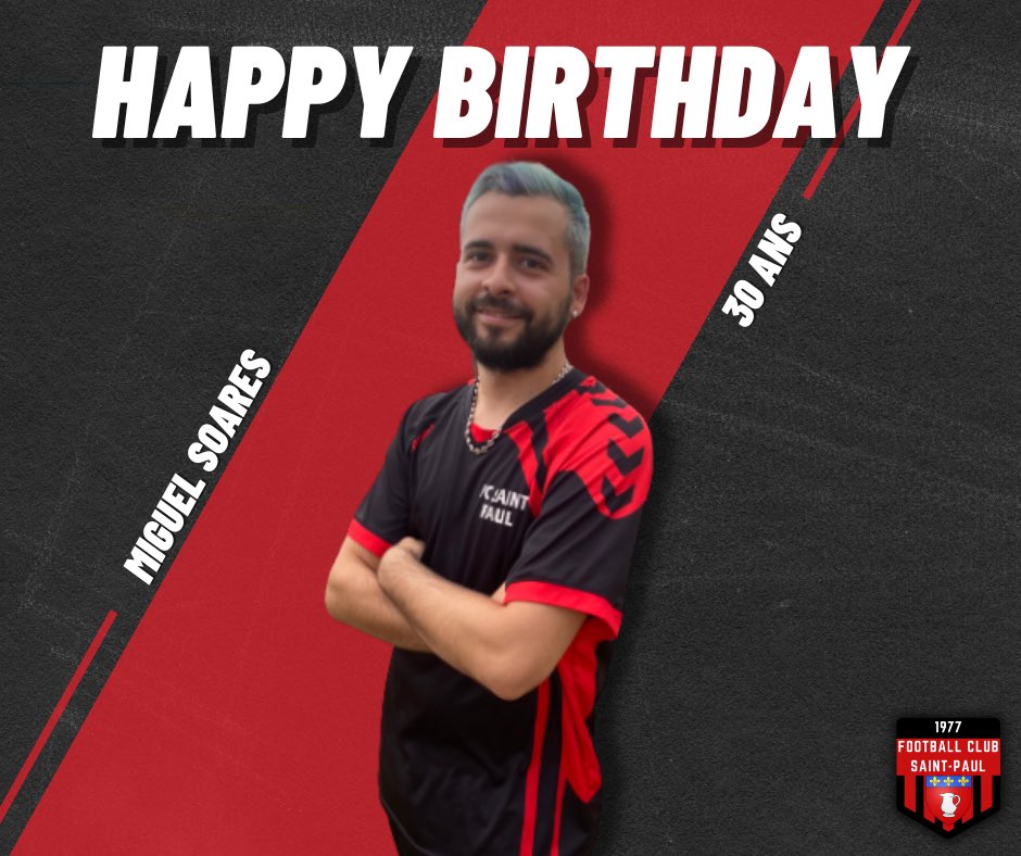 fcsaintpaul's tweet photo. [🎂 #BirthdayFCSP]

Le @fcsaintpaul souhaite un très bon anniversaire à @miguels60 qui souffle aujourd’hui sa 3️⃣0️⃣ème bougie 🥳

#TeamFCSP 🔴⚫️ https://t.co/XwWxM8r6LH
