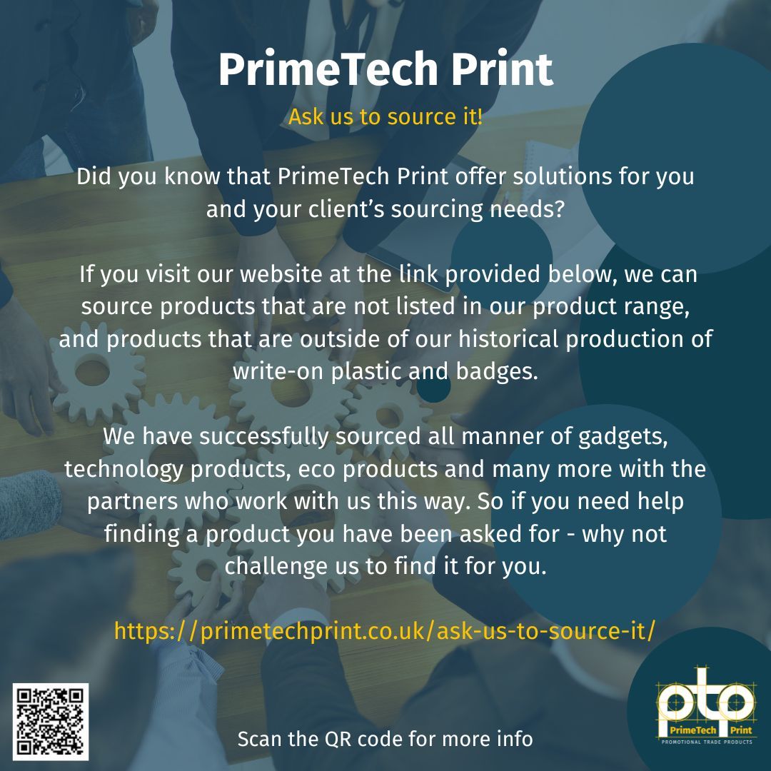 PrimeTechPrint's tweet image. Calling all Promo Distributors - Ask us to source it!

Scan the QR code for more information. 😊

#Sourcing #HereToHelp #PrimeTechPrint