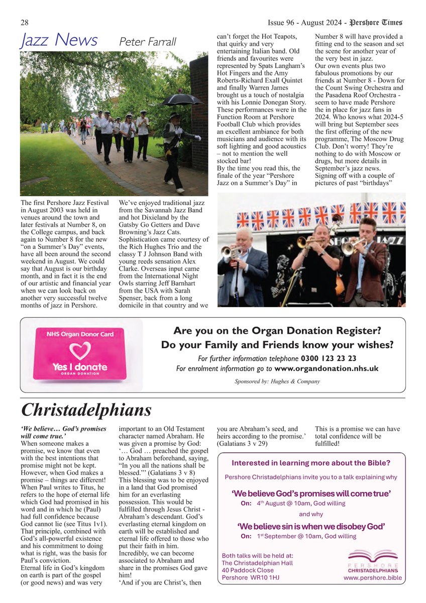 pershoretimes.com 🌐 Page 28 >>> Jazz News by Peter Farrall 🎷 🗞️Christadelphians 🙏  #PershoreTimes #pershore #worcestershire #newspaper
