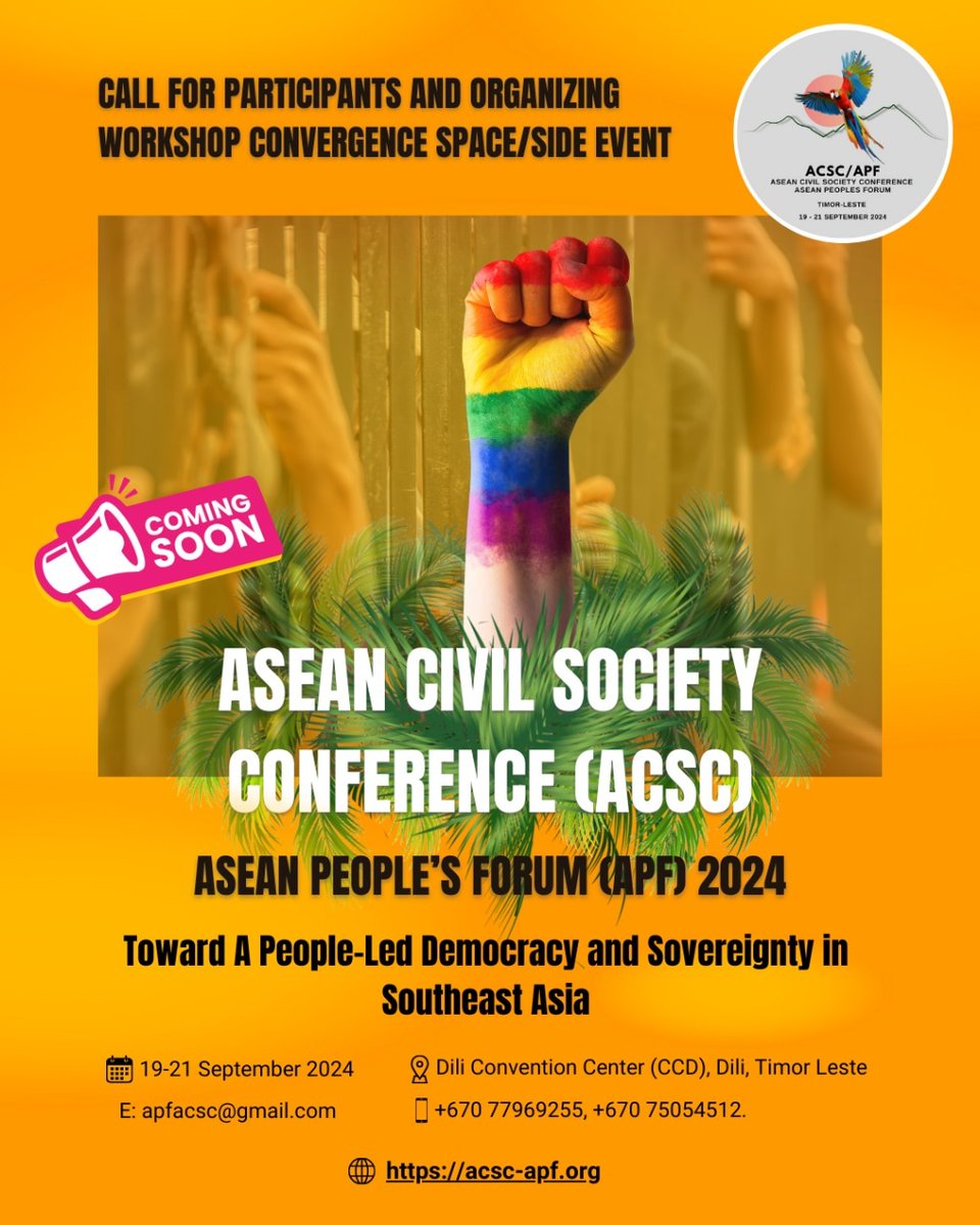 y_kalyanamitra's tweet photo. 🔊 ACSC/APF 2024 akan kembali digelar tahun ini pada tanggal 19-21 September 2024 di Dili Convention Center (CCD), Dili, Timor Leste.
Beberapa organisasi masyarakat sipil yg tergabung menjadi National Organizing Committee (NOC) Indonesia, turut serta dalam acara antara lain: https://t.co/U4YaikudXK