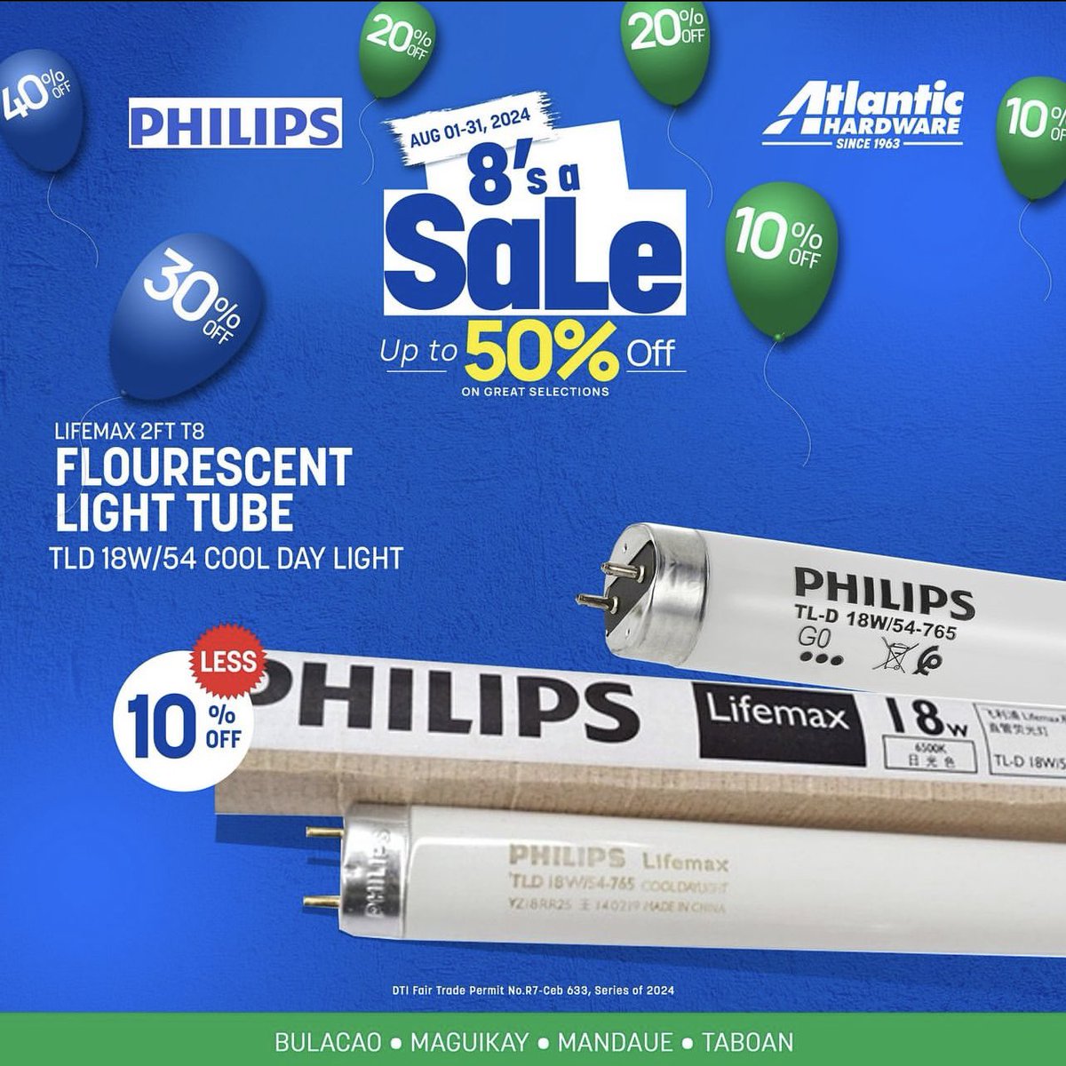 8s A SALE mga Ka-Atlantic! &amp; Philip's Flourescent Light Tube is now 10% less at #AtlanticHardware for this month! 🤩

What are you waiting for? Visit Atlantic Hardware Now!'

#AtlanticHardware #cebuhardware #sale