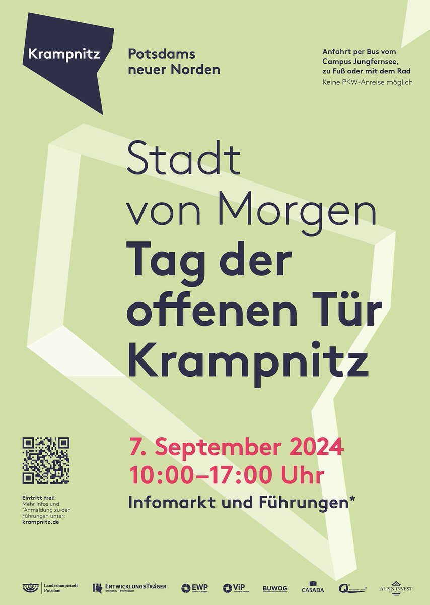 Am 07.09. öffnen sich wieder die Tore zum neuen Stadtteil im Norden von #Potsdam. Von 10 bis 17 Uhr gibt es in #Krampnitz kostenfreie Führungen und neueste Informationen zu Bau- und Entwicklungsmaßnahmen. Infos u. Anmeldungen f. Führungen:  krampnitz.de/aktuelles/stad…