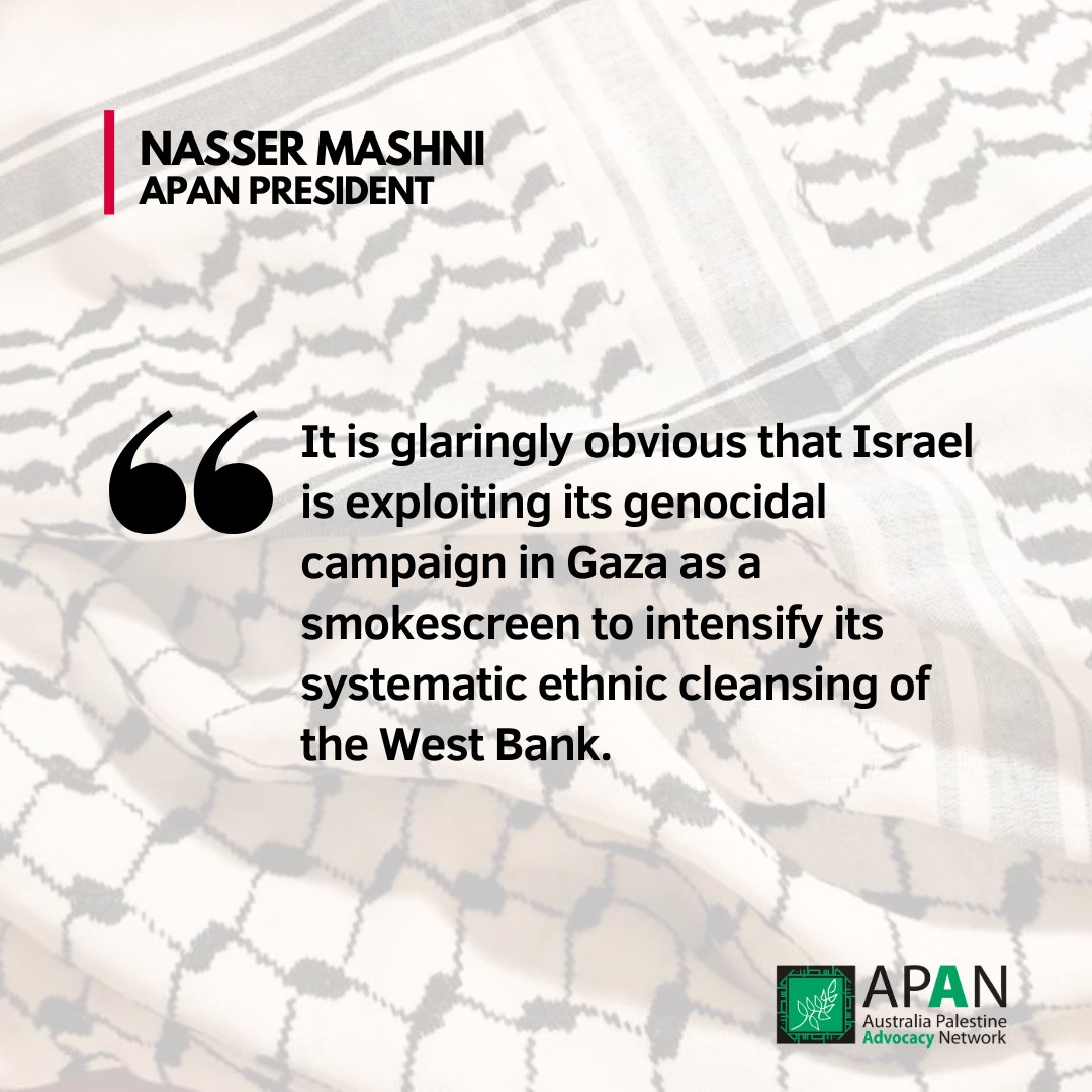 APAN4Palestine's tweet photo. Overnight, Israel launched its largest assault on the occupied West Bank since 2002, targeting towns, refugee camps, and vital infrastructure. This violence is part of Israel's broader ethnic cleansing campaign, undertaken while the world's eyes are on its Gaza genocide.

APAN demands the Australian Government: 🇵🇸 Cut all ties with Israel 🇵🇸 Impose sanctions 🇵🇸 Support international investigations

Read more - https://t.co/sToA01KDnx

#auspol