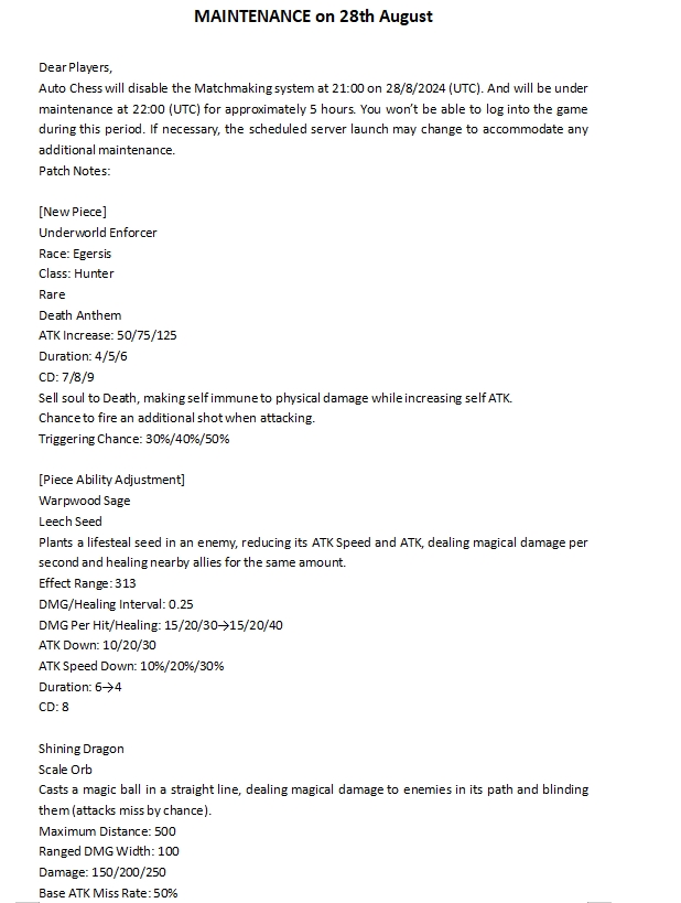 AutoChess2019's tweet image. MAINTENANCE on 28th August