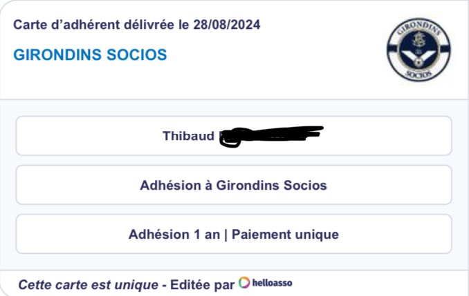 Thibaud_GdB's tweet image. Me voici officiellement membre de @GirondinSocios. Je matérialise ainsi mon soutien à l’action et au projet porté par cette association de donner une voix populaire aux @girondins 💙🤍

Il est temps que la reconstruction prenne son élan. #Girondins