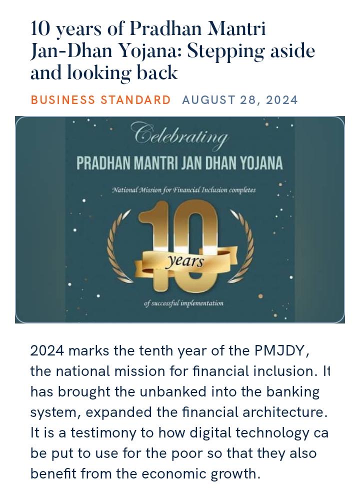 VictorKumarDas2's tweet photo. 10 years of Pradhan Mantri Jan-Dhan Yojana: Stepping aside and looking back
https://t.co/xhtwljD8Ve

via NaMo App https://t.co/FwHzgZUJwz