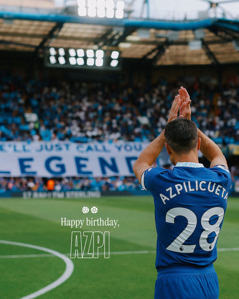 Chelsea FC (@chelseafc) on Twitter photo Happy birthday, <a href="/CesarAzpi/">César Azpilicueta</a>! 🇪🇸🎈
No matter the position, formation, or manager, the Spaniard always played with his heart on his sleeve. 💙 Happy birthday, <a href="/CesarAzpi/">César Azpilicueta</a>! 🇪🇸🎈
No matter the position, formation, or manager, the Spaniard always played with his heart on his sleeve. 💙