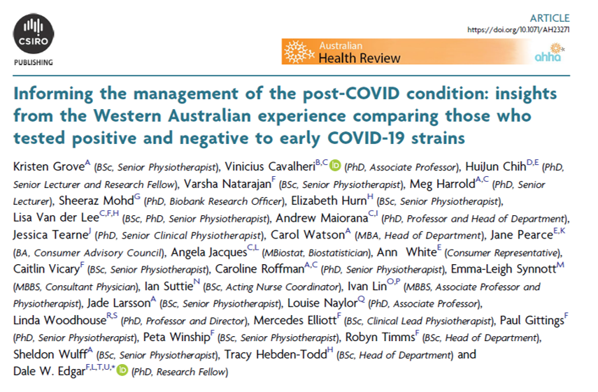 Vinicius Cavalheri (@vincavalheri) on Twitter photo LATER-19 study: #fatigue, #dyspnoea, #anxiety, #depression were more prevalent in people who tested + for #COVID19, than those who tested -, til ~8 months after illness. Differences no longer evident at 12 mo: lnkd.in/e_RkvAzN
The WA experience! Kris Grove & <a href="/DrDaleEdgar/">A/Prof Dale Edgar</a> LATER-19 study: #fatigue, #dyspnoea, #anxiety, #depression were more prevalent in people who tested + for #COVID19, than those who tested -, til ~8 months after illness. Differences no longer evident at 12 mo: lnkd.in/e_RkvAzN
The WA experience! Kris Grove & <a href="/DrDaleEdgar/">A/Prof Dale Edgar</a>