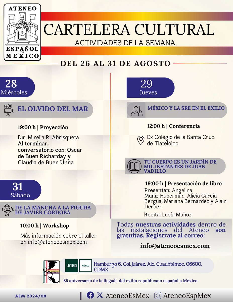 #CarteleraCultural #Ateneoespañoldemexico #ateneo #exilio #memoriahistorica